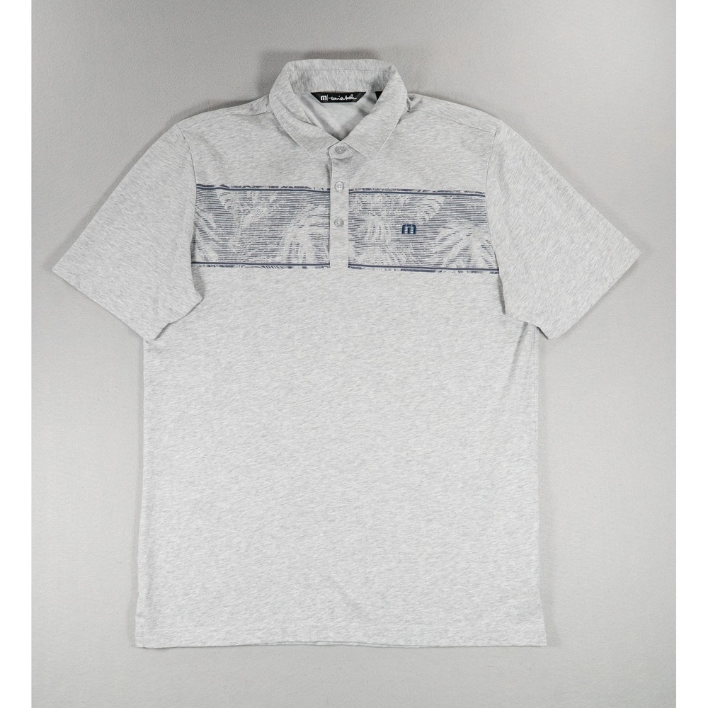 TravisMathew Mens Gray Tropical Stripe Performance Polo Shirt Large L Heather